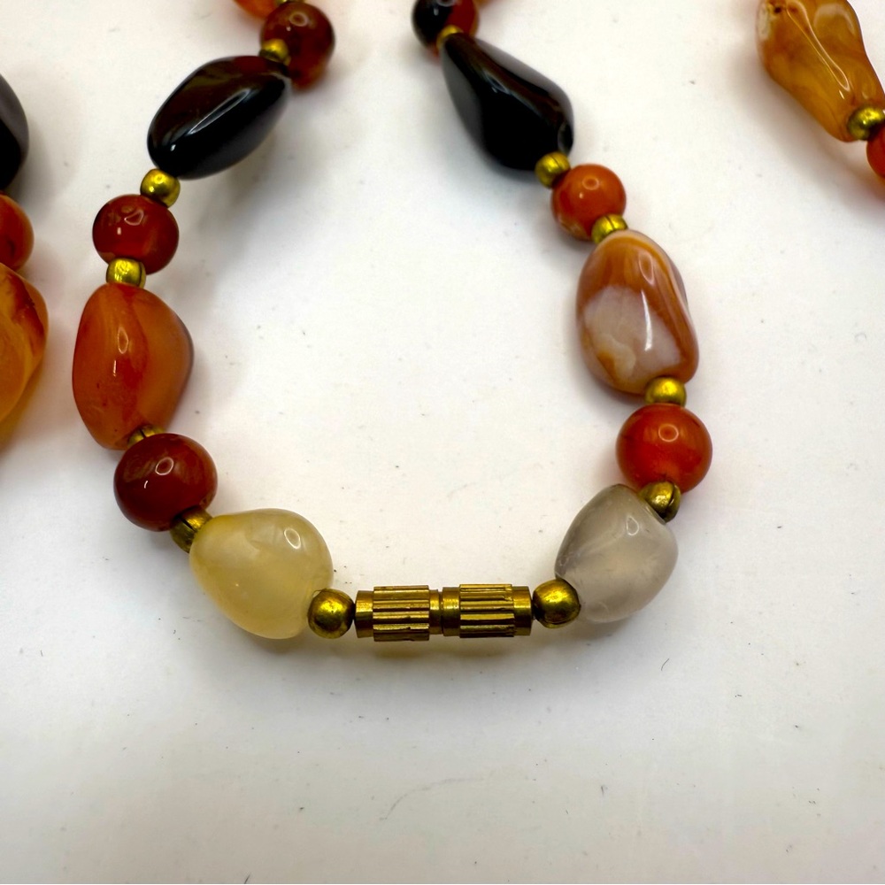 Vtg 36” Carnelian Agate Gemstone Nugget Bead Necklace
